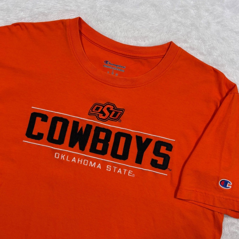 Champion Oklahoma State Cowboys OSU‎ T-Shirt Men L (FIT S) Orange Short Slv NCAA